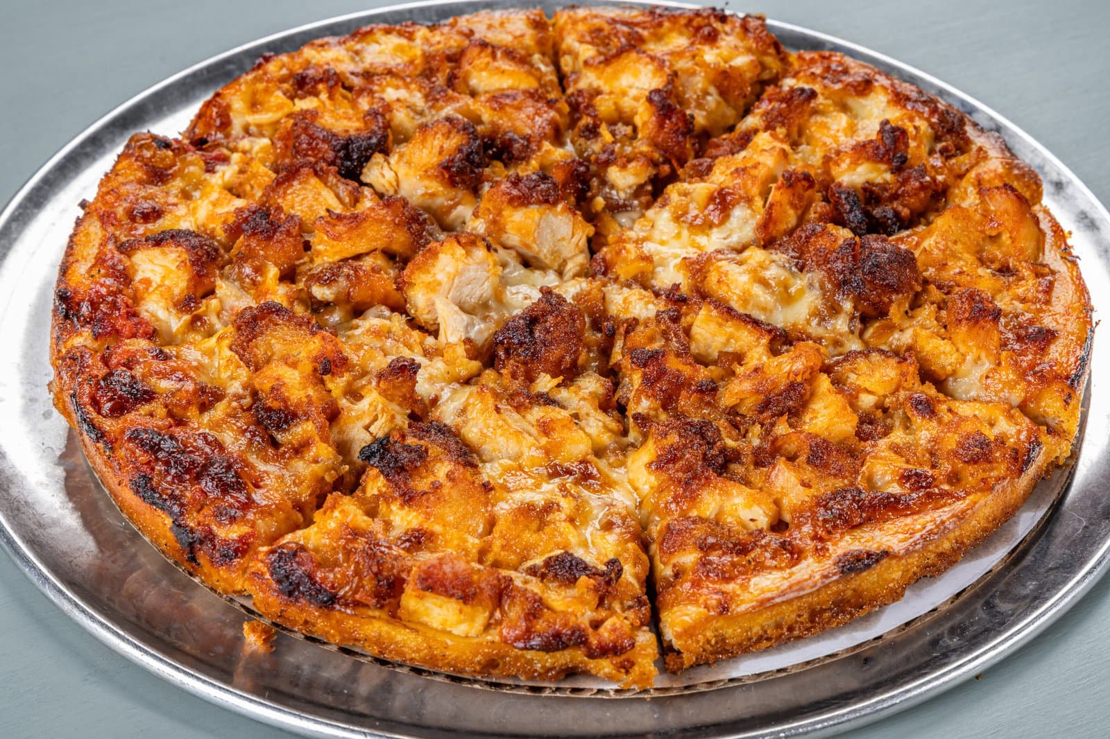 Buffalo chicken pizza fresh out of the oven